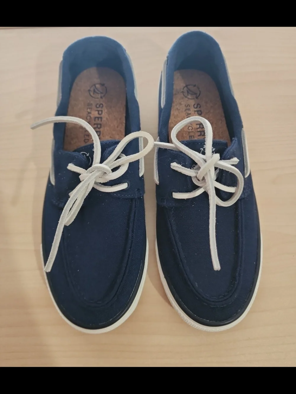 Sperry Navy Canvas Boat Shoes with White Laces